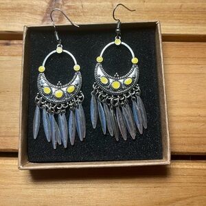 Silver and Yellow Dangle Earrings
